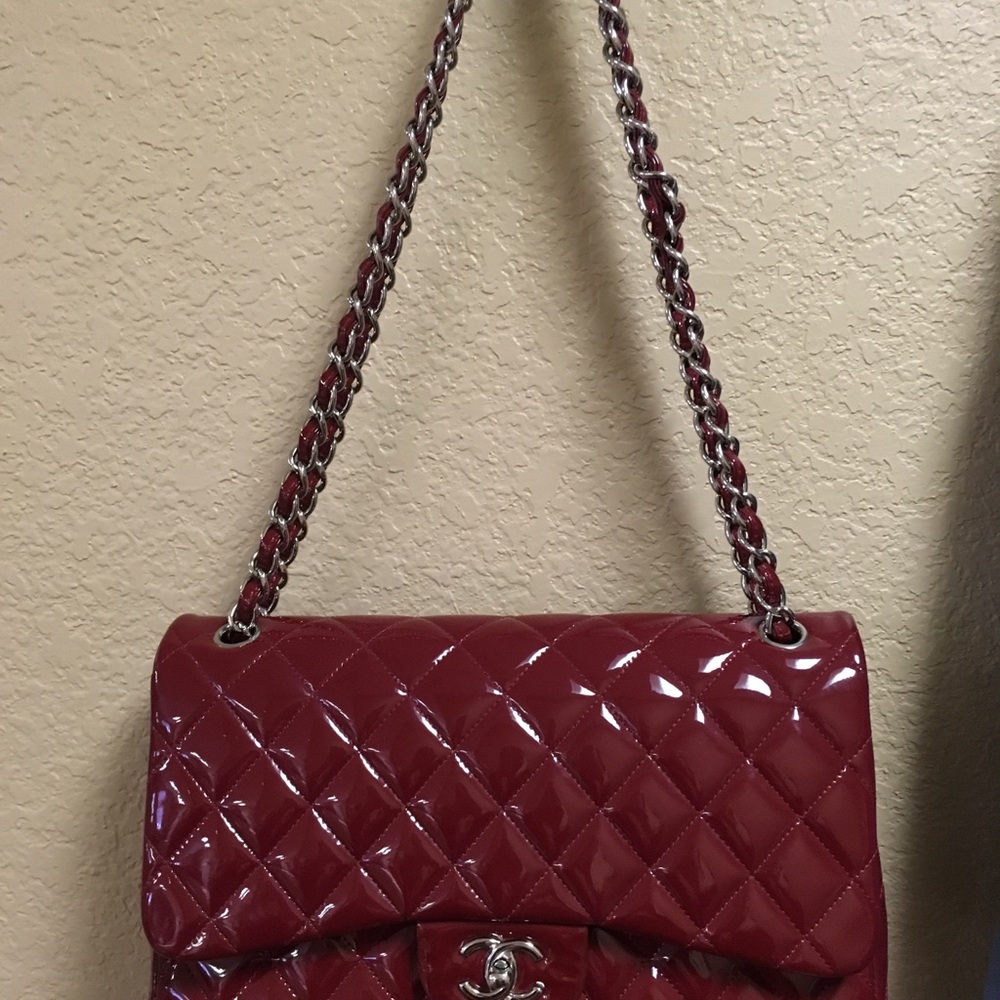 SOLD.   Chanel Jumbo Red Patent bag - Picture 3 of 8
